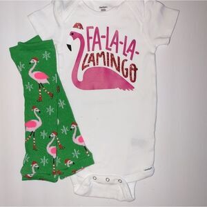 Christmas Flamingo onesie with leg warmers